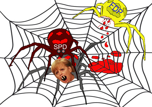 Cartoon: schwarze Witwe (medium) by Peter Losch tagged deutschland,verhandlungen,parteien,wahlen,koalition,kanzlerin