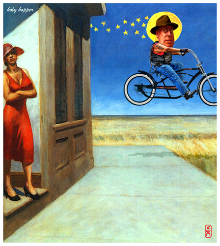 Cartoon: holy hopper (medium) by edda von sinnen tagged zenundsenf,zensenf,zenf,painter,karikatur,bicycles,on,artists,dead,great,hopper,edward,sinnen,von,edda,composing,cartoon