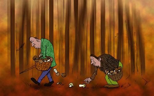 Cartoon: mushrooms (medium) by tinotoons tagged mushtooms,wood,thief