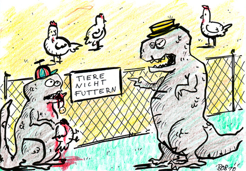 Cartoon: FUTTERN VERBOTEN! (medium) by bob tagged dinosaurier,hühner