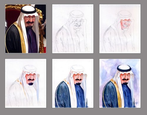 Cartoon: Portrait stages (medium) by Abdul Salim tagged portrait,stages,watercolor,king,abdulla,art,saudi,arabia