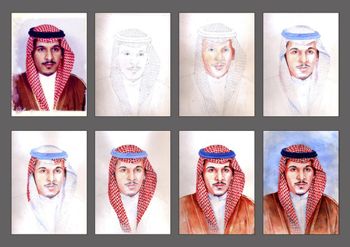Cartoon: Portrait stages (medium) by Abdul Salim tagged portrait,stages,watercolor,art,saudi,arabia