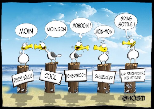 Cartoon: Moin (medium) by Hösti tagged kann,mitunter,ganz,hilfreich,sein