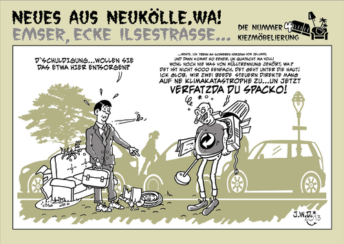 Cartoon: Mülltrennung (medium) by JWD tagged berlin,neukölln,muktikulti,kiez,müll,recycling,recyclinghof,wohlstand,kiezmöbelierung