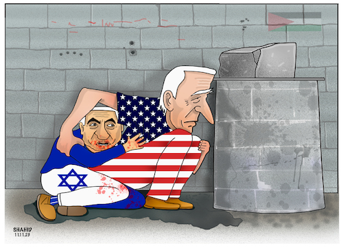 Cartoon: All- round supporter! (medium) by Shahid Atiq tagged palestine
