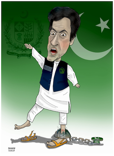 Cartoon: Imran Khan in the hand of ISI (medium) by Shahid Atiq tagged pakistan