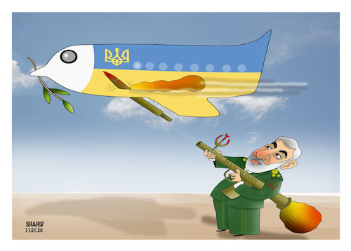Cartoon: Iran downs Ukrainian flight ! (medium) by Shahid Atiq tagged ukraine