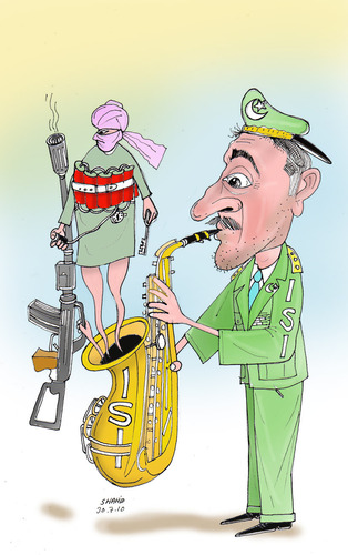Cartoon: ISI and taliban (medium) by Shahid Atiq tagged 0134