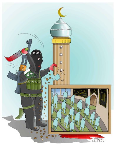 Cartoon: ISIL terrorists completing task (medium) by Shahid Atiq tagged afghanistan,balkh,helmand,kabul,london,nangarhar,and,ghor,attack