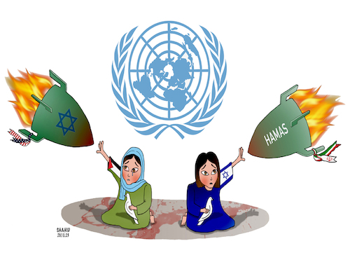 Cartoon: No to war  ! (medium) by Shahid Atiq tagged palestine
