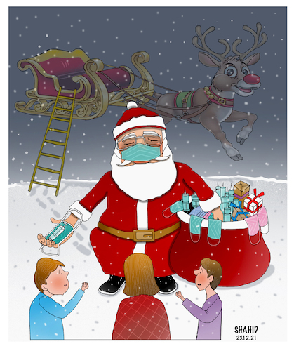 Cartoon: Pandemic covid Christmas ! (medium) by Shahid Atiq tagged christmas