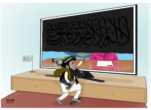 Cartoon: Prohibition of women work! (medium) by Shahid Atiq tagged afghanistan