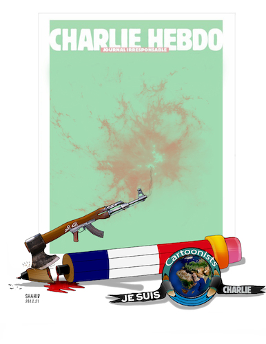 Cartoon: Solidarity with Charlie Hebdo! (medium) by Shahid Atiq tagged france