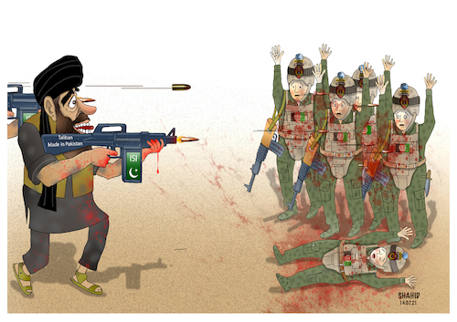 Cartoon: Taliban killed Commandos! (medium) by Shahid Atiq tagged afghanistan