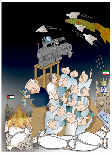 Cartoon: The dual politics! (medium) by Shahid Atiq tagged gaza