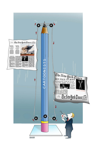 Cartoon: The fall of political cartoons ! (medium) by Shahid Atiq tagged nyt