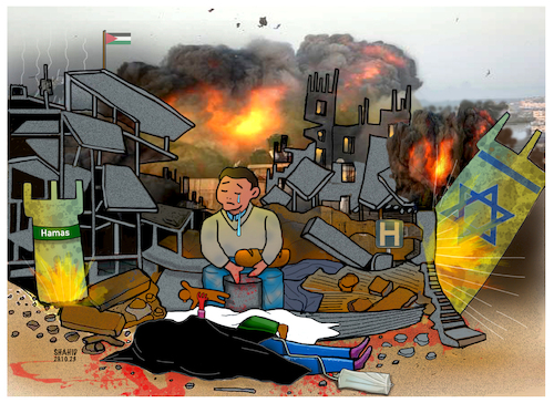 Cartoon: The result of bloodshed!? (medium) by Shahid Atiq tagged palestine