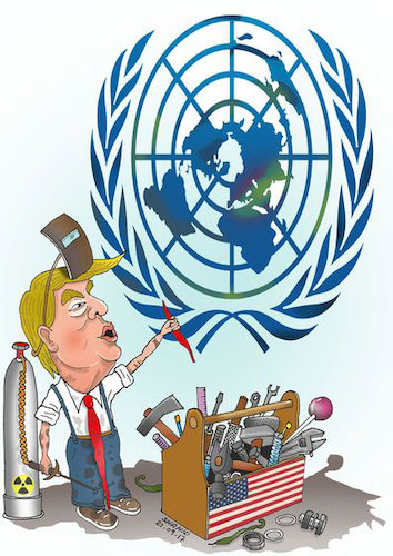 Cartoon: TrumPerestroika ! (medium) by Shahid Atiq tagged afghanistan,balkh,helmand,kabul,london,nangarhar,and,ghor,attack