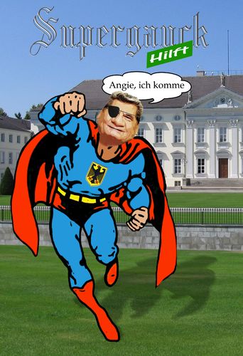 Cartoon: Supergauck hilft (medium) by heschmand tagged gauck,grüne,spd,wahl,bundespräsident
