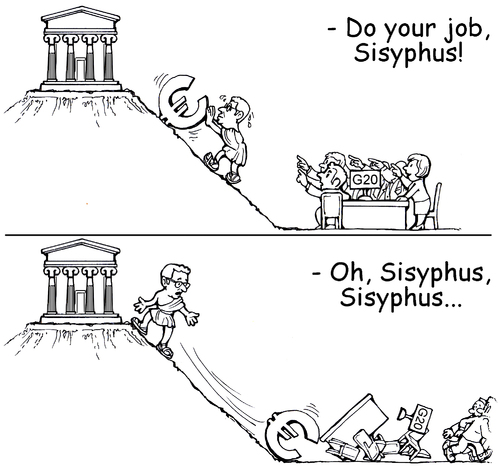 Cartoon: Sisyphus (medium) by gonopolsky tagged greece,euro