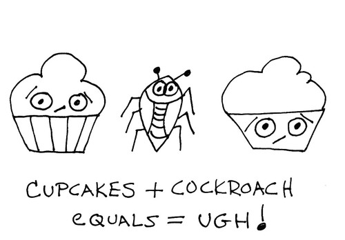 Cartoon: Gross But Cute-Number Four (medium) by Deborah Leigh tagged cupcake,cockroach,doodle,bw,grossbutcute