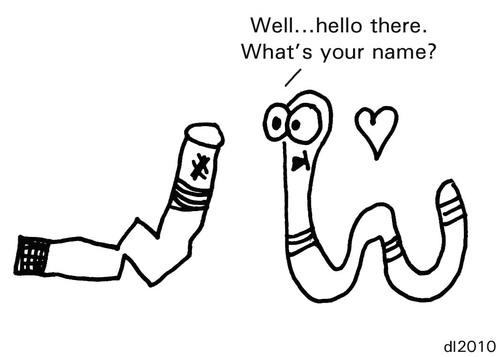 Cartoon: Gross But Cute (medium) by Deborah Leigh tagged grossbutcute,worm,cigarette,butt,doodle,bw,deborahleigh