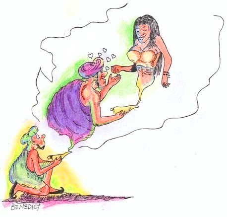 Cartoon: genie in love (medium) by efbee1000 tagged love,genie,conjure,lamp