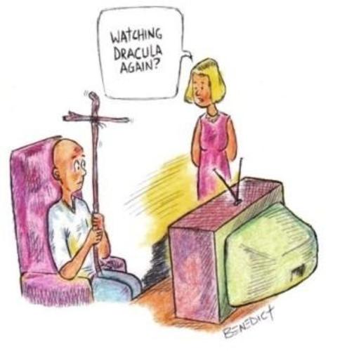 Cartoon: Horror On TV (medium) by efbee1000 tagged horror,movie,cross,man,tv,television,dracula