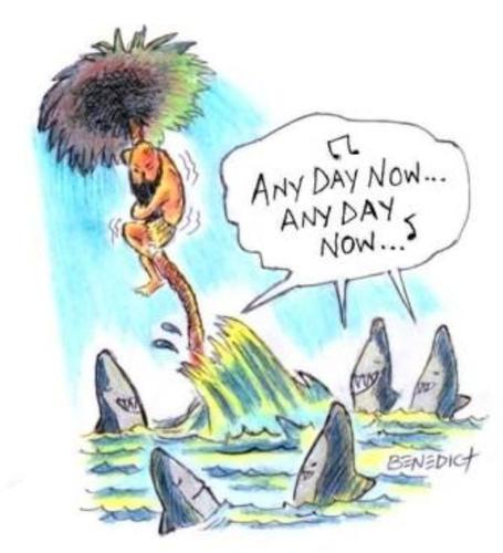 Cartoon: Hungry Sharks (medium) by efbee1000 tagged sharks,man,island,sea