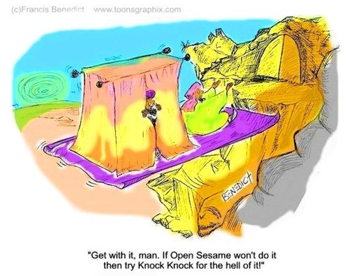 Cartoon: Open Sesame (medium) by efbee1000 tagged open,sesame,flying,carpet,knock,cave