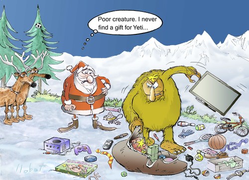 Cartoon: Search Gift For The Yeti (medium) by llobet tagged find,gift,christmas,claus,santa,yeti