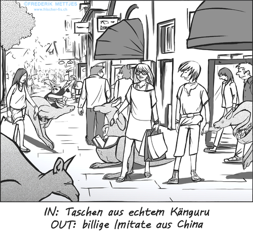 Cartoon: Mode (medium) by Zapp313 tagged handtasche,mode,fashion,panda,känguru,pandabär,shopping,in,out