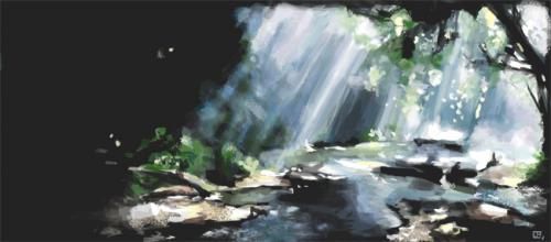 Cartoon: Light on water (medium) by Laurie Mouret tagged light,water,forest,landscape,photoshop,