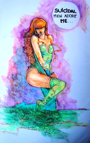 Cartoon: Poison Ivy (medium) by Laurie Mouret tagged poison,ivy,batman,comics,woman,green,fatal