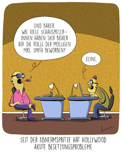 Cartoon: Besetzungsprobleme (medium) by SCHÖN BLÖD tagged film,abnehmspritze,rollenbesetzung,casting,hollywood,film,abnehmspritze,rollenbesetzung,casting,hollywood