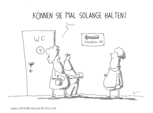 Cartoon: Damen-WC (medium) by SCHÖN BLÖD tagged schön,blöd,schoen,bloed,thomas,luft,cartoon,humor,comic,spaß,lustig,freude,lachen,comedy,lacher,brüller,zeichnung,sprechblase,karikatur,wc,damentoillette,klo,toilette,mann,frau,ehepaar,gatte,gattin,aufpassen