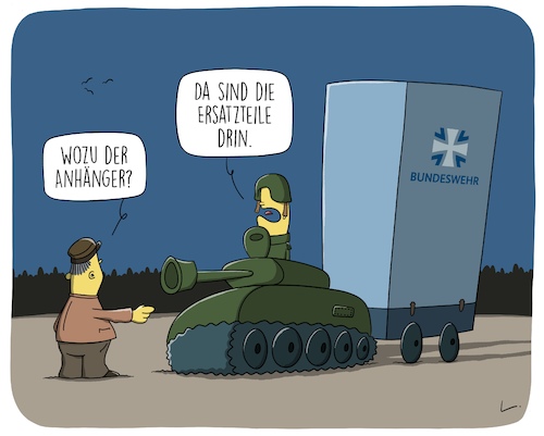 Cartoon: Ersatzteile (medium) by SCHÖN BLÖD tagged thomas,luft,cartoon,sondervermögen,bundeswehr,ersatzteile,panzer,soldat,wehretat,sparmaßnahmen,desolat,schrott,kaputt,militär,rüstung,thomas,luft,cartoon,sondervermögen,bundeswehr,ersatzteile,panzer,soldat,wehretat,sparmaßnahmen,desolat,schrott,kaputt,militär,rüstung