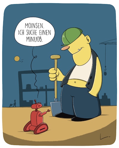 Cartoon: Minijob (medium) by SCHÖN BLÖD tagged baustelle,bauarbeiter,vorarbeiter,roboter,ki,minijob,baustelle,bauarbeiter,vorarbeiter,roboter,ki,minijob