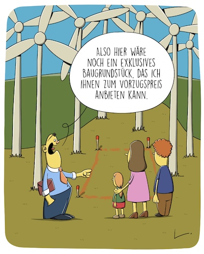Cartoon: Restgrundstück (medium) by SCHÖN BLÖD tagged bauen,familie,windkraft,windrad,makler,bauen,familie,windkraft,windrad,makler
