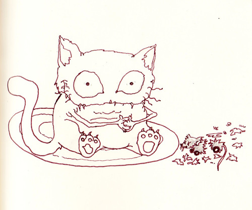 Cartoon: It wasnt me.. (medium) by Spacekadettin tagged cat,mean,kitty,bad,mad,destroyed,broken,sassy,rude,fun
