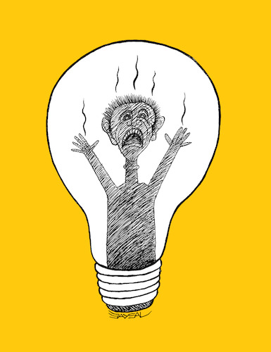Cartoon: The pulb... (medium) by ercan baysal tagged pulb,light,fire,burn,coal,electricity,cartoon,illustration,ercanbaysal,draw,drawing
