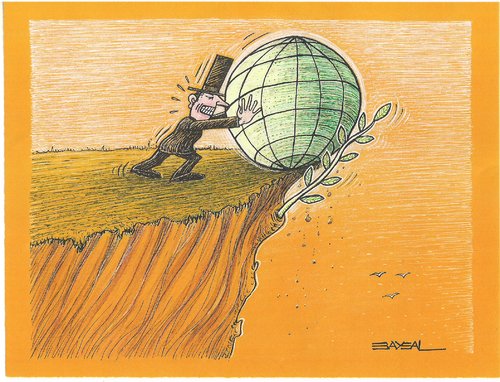 Cartoon: The world (medium) by ercan baysal tagged pencil,create,figure,image,picture,vision,trade,lie,politics,baysal,nature,politician,world,good,job,idea,humor,politico,environs,cliff,humour,cartoon,art