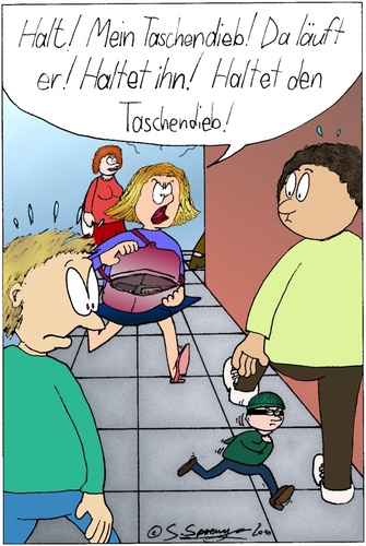 Cartoon: Taschendieb (medium) by chaosartwork tagged taschendieb,dieb,in,der,tasche,diebstahl,langfinger,klein,mini,miniatur,ausbruch,entkommen,weglaufen,läuft,weg,halt,stop