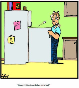 Cartoon: Good milk gone bad (medium) by Tim Akin Ink tagged milk,kitchen,rotten,honey,bad,cartoon,comic,humor,funny