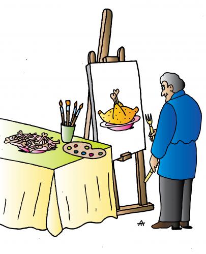 Cartoon: Artist and Chicken (medium) by Alexei Talimonov tagged artis,art,painter