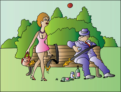 Cartoon: Bench (medium) by Alexei Talimonov tagged bench,seat,belts,love