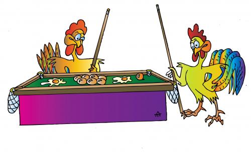 Cartoon: Billiard (medium) by Alexei Talimonov tagged billiard,chicken,eggs