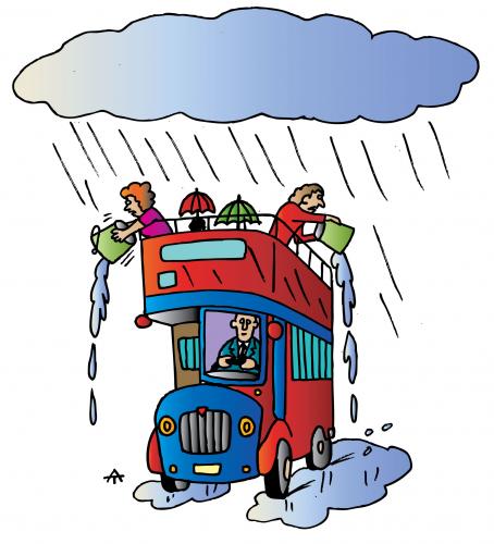 Cartoon: Bus In Rain (medium) by Alexei Talimonov tagged bus,rain,water,london