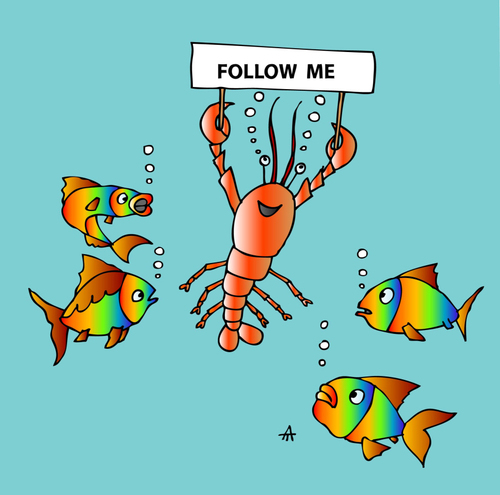 Cartoon: Follow me! (medium) by Alexei Talimonov tagged lobster,fishes
