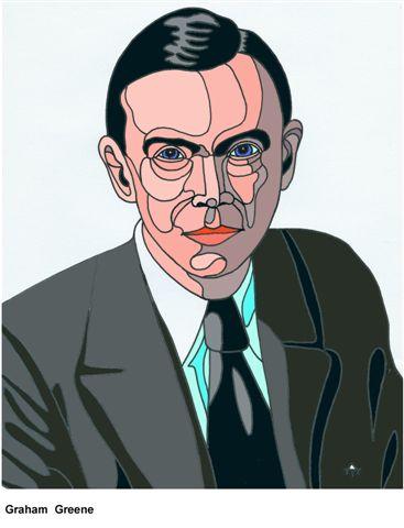 Cartoon: Graham Greene (medium) by Alexei Talimonov tagged author,literature,books,graham,greene